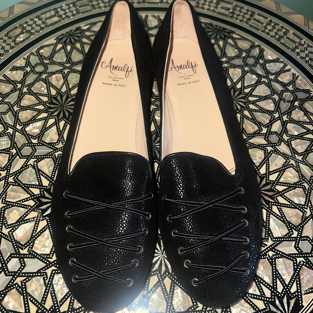 Amalfi Women's Black Loafers with Lace Detail